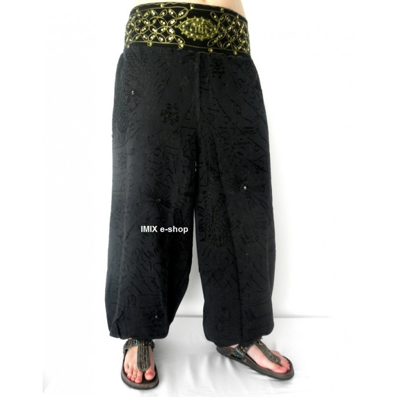 Harémové vyšívané bavlněné kalhoty