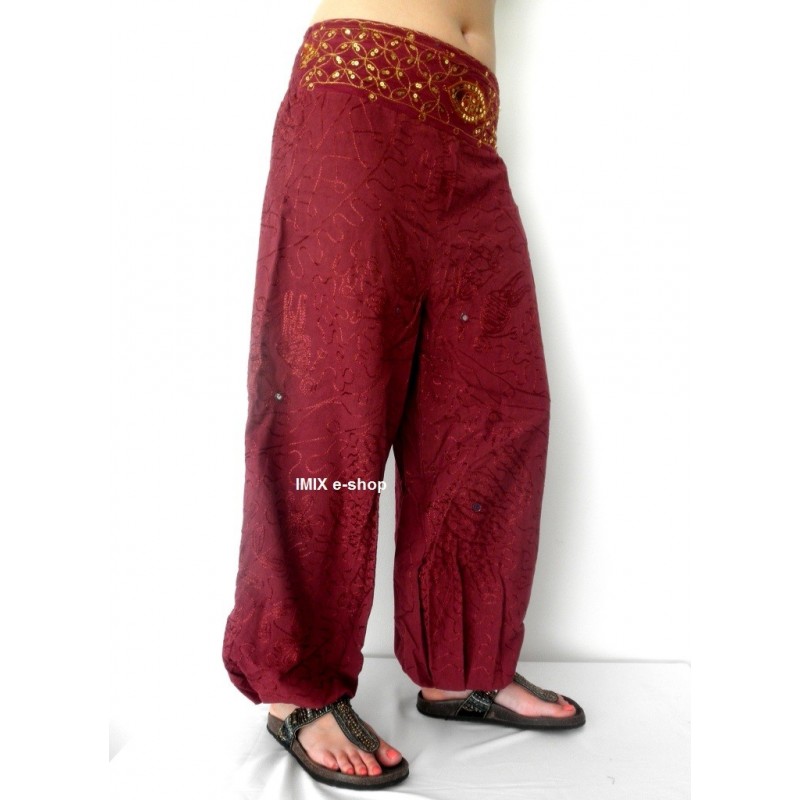 Harémové vyšívané bavlněné kalhoty