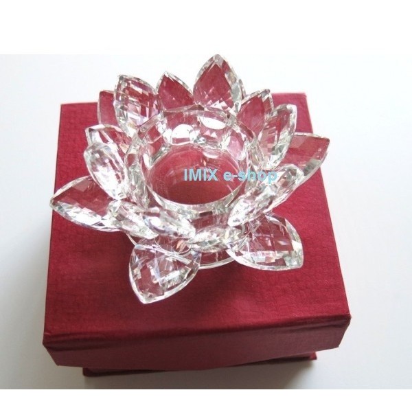 Feng-Shui Křišťálový lotos střední, svícen Čirý