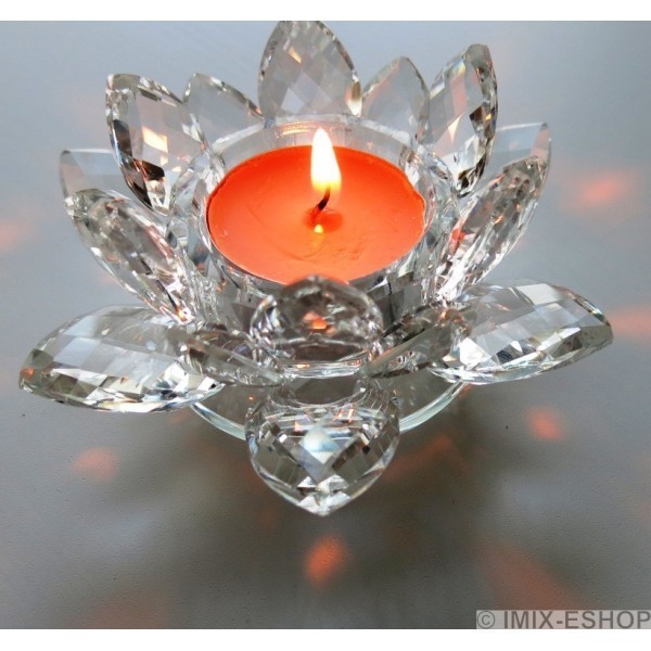 Feng-Shui Křišťálový lotos střední, svícen Čirý