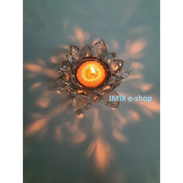 Feng-Shui Křišťálový lotos střední, svícen Čirý