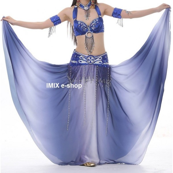 Amirah dance costume with a rainbow silk skirt