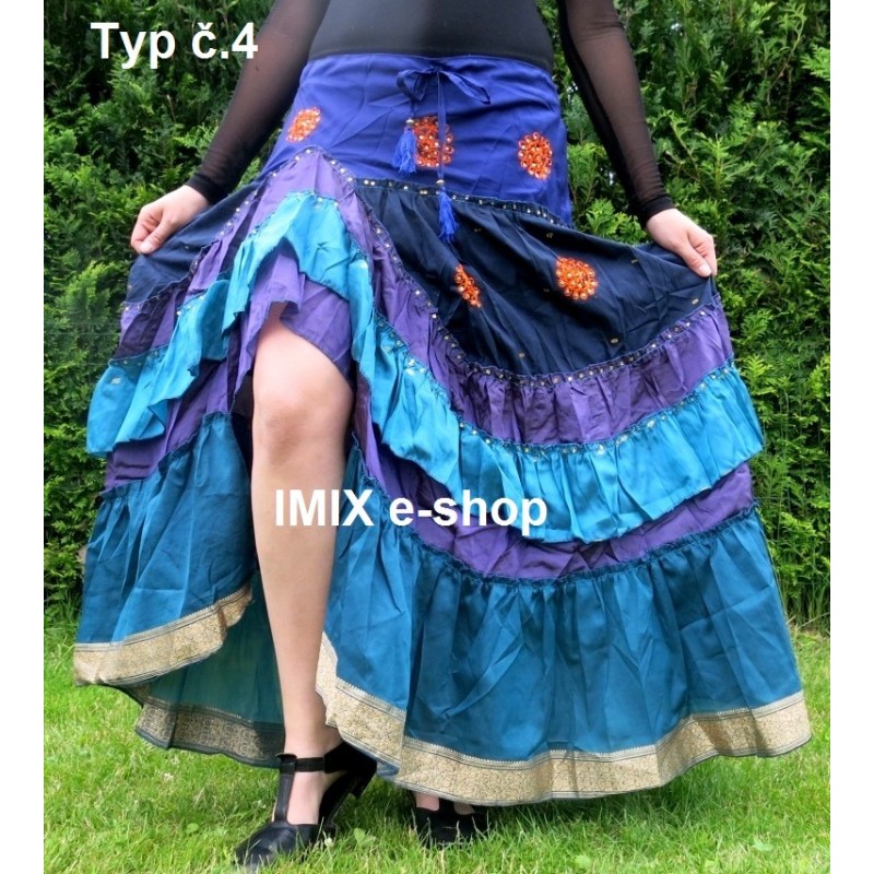 Hedvábná sukně volánová s kanýrem a stahovačkou
