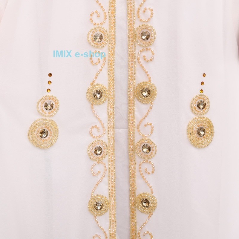 Orientální šaty Abaya Khaleeji bílé se zlatou výšivkou