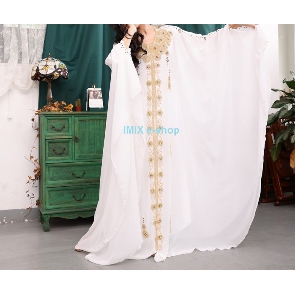 Orientální šaty Abaya Khaleeji bílé se zlatou výšivkou