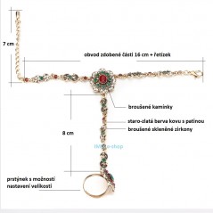Orientální Bollywood náramek s prstýnkem zdobený ASIRA