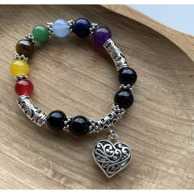 Bracelet Matt White and 7 Chakra Beads With Buddha