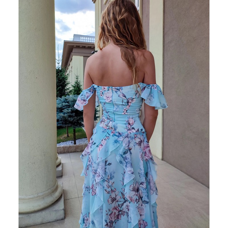 Blue floral embroidered gown – Panache Haute Couture